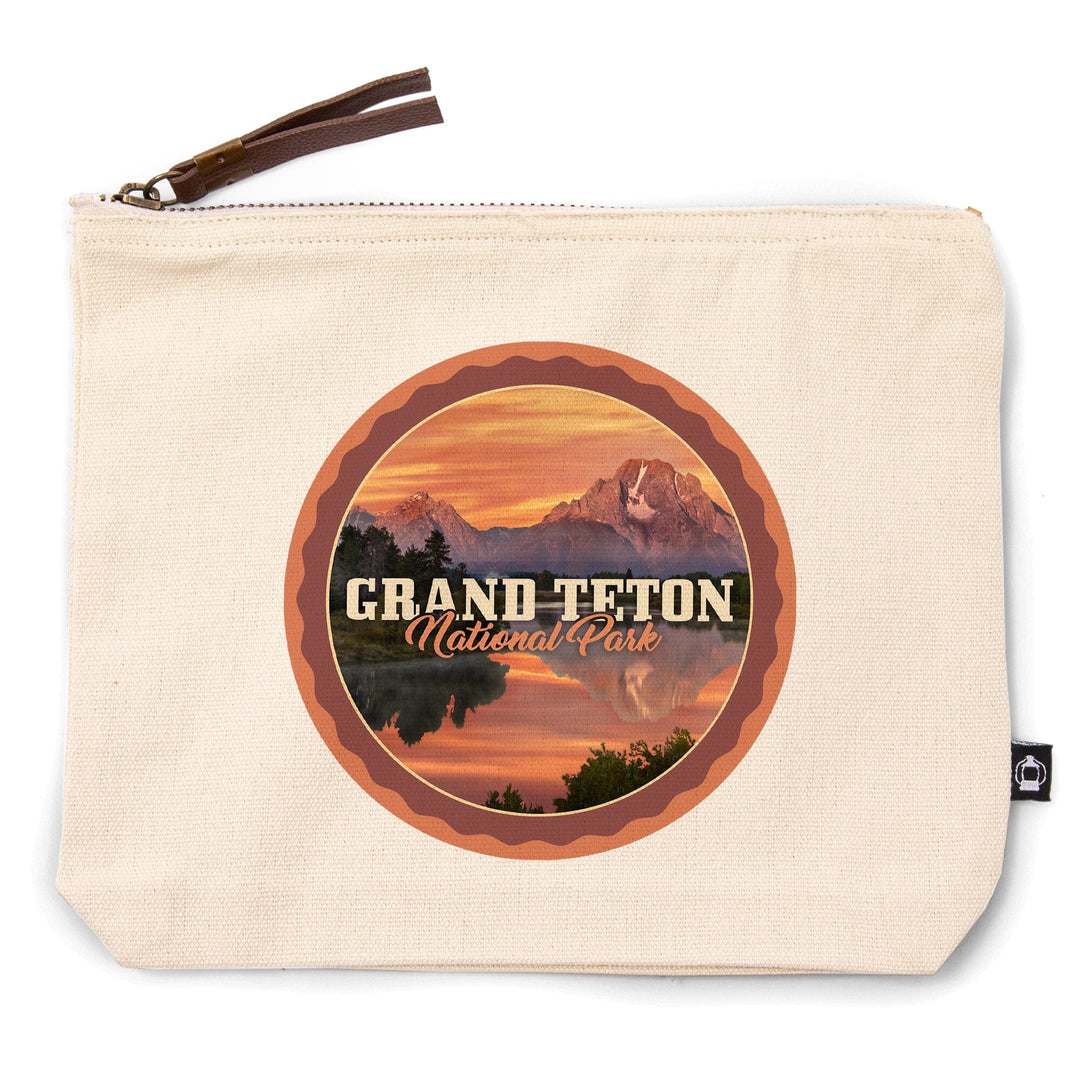 Grand Teton National Park, Wyoming, Sunset and Mountains,, Organic Cotton Zipper Pouch, Go Bag Go Bag Lantern Press 