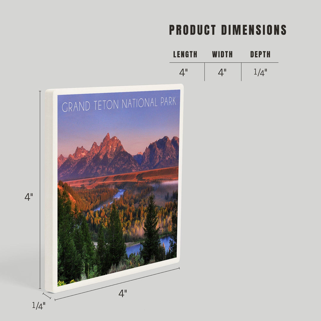 Grand Teton National Park, Wyoming, Sunset River and Mountains, Coasters Coasters Lantern Press 