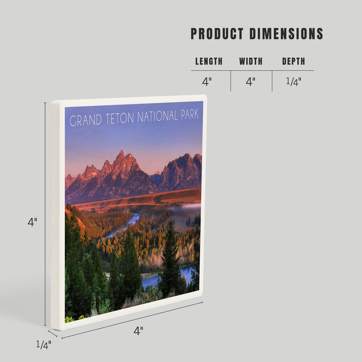 Grand Teton National Park, Wyoming, Sunset River and Mountains, Coasters Coasters Lantern Press 