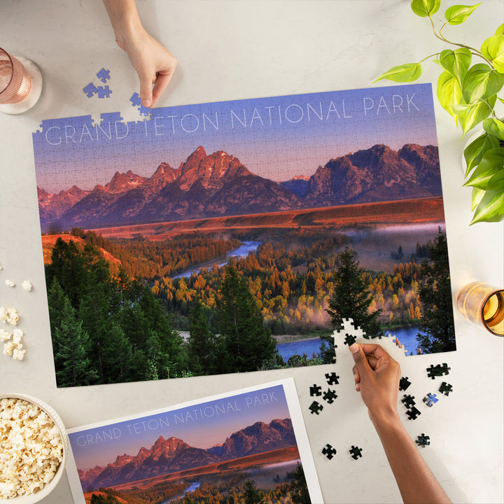 Grand Teton National Park, Wyoming, Sunset River and Mountains, Jigsaw Puzzle Puzzle Lantern Press 