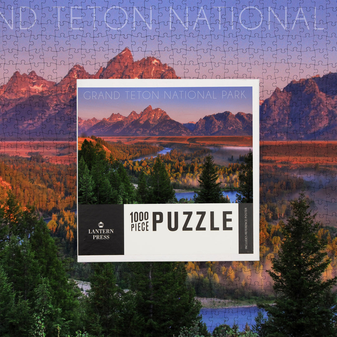 Grand Teton National Park, Wyoming, Sunset River and Mountains, Jigsaw Puzzle Puzzle Lantern Press 