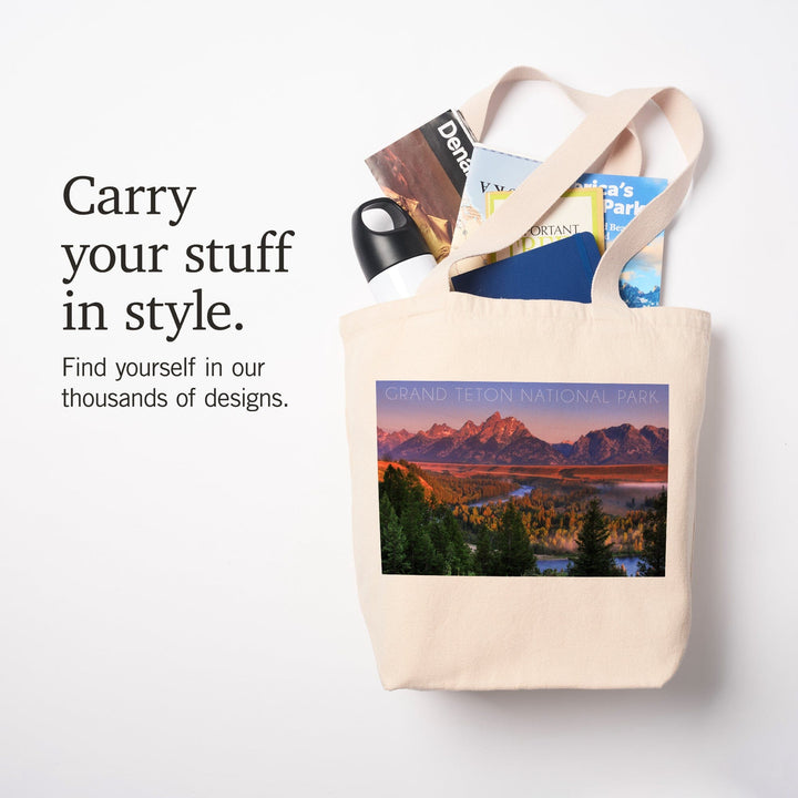 Grand Teton National Park, Wyoming, Sunset River and Mountains, Tote Bag Totes Lantern Press 