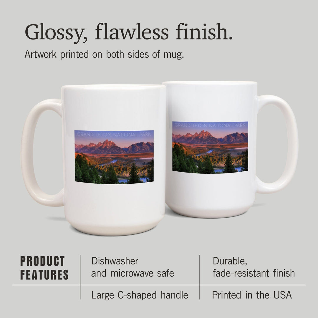Grand Teton National Park, Wyoming, Sunset River & Mountains, Lantern Press Photography, Ceramic Mug Mugs Lantern Press 