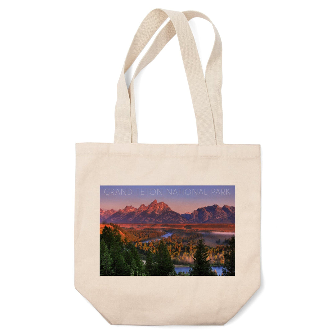 Grand Teton National Park, Wyoming, Sunset River & Mountains, Lantern Press Photography, Tote Bag Totes Lantern Press 