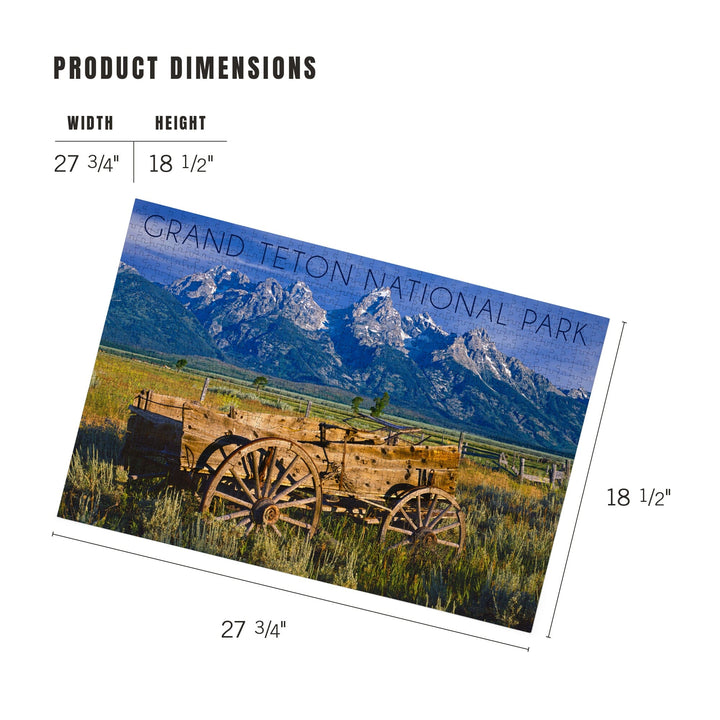 Grand Teton National Park, Wyoming, Wagon and Mountains, Jigsaw Puzzle Puzzle Lantern Press 
