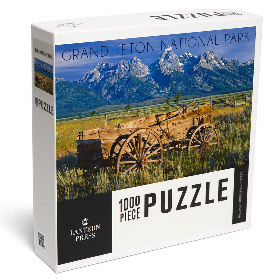 Grand Teton National Park, Wyoming, Wagon and Mountains, Jigsaw Puzzle Puzzle Lantern Press 