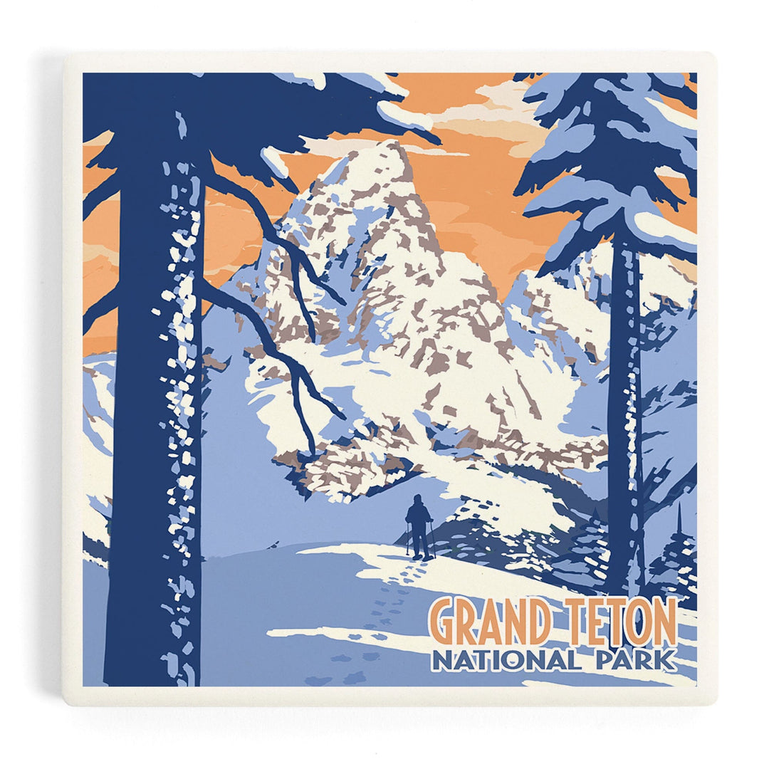 Grand Teton National Park, Wyoming, Winter Scene, Coasters Coasters Lantern Press 