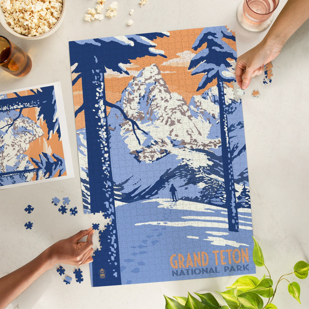 Grand Teton National Park, Wyoming, Winter Scene, Jigsaw Puzzle Puzzle Lantern Press 