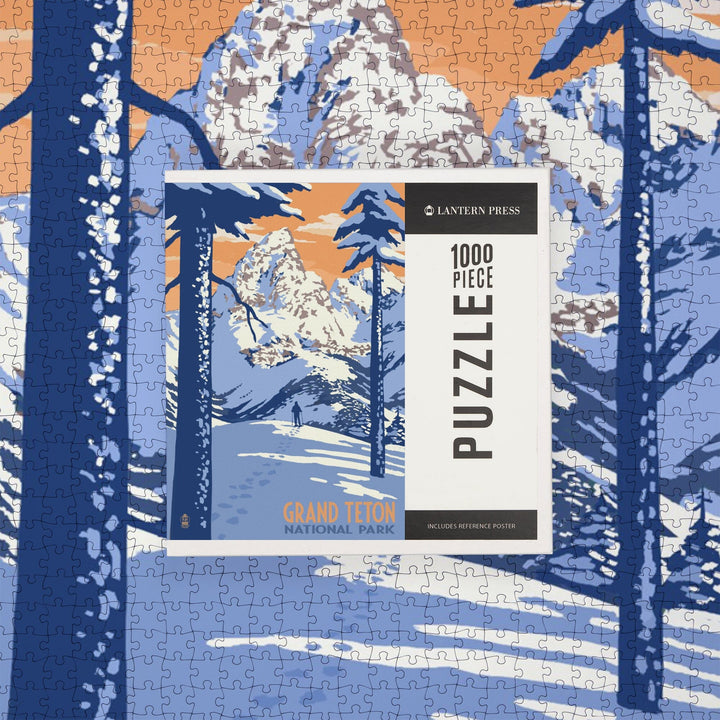 Grand Teton National Park, Wyoming, Winter Scene, Jigsaw Puzzle Puzzle Lantern Press 