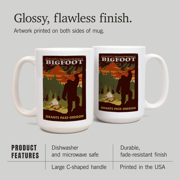 Grants Pass, Oregon, Home of Bigfoot, Lantern Press Artwork, Ceramic Mug Mugs Lantern Press 
