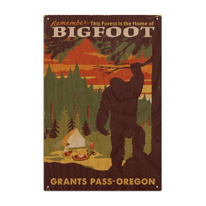 Grants Pass, Oregon, Home of Bigfoot, Lantern Press Artwork, Wood Signs and Postcards Wood Lantern Press 10 x 15 Wood Sign 