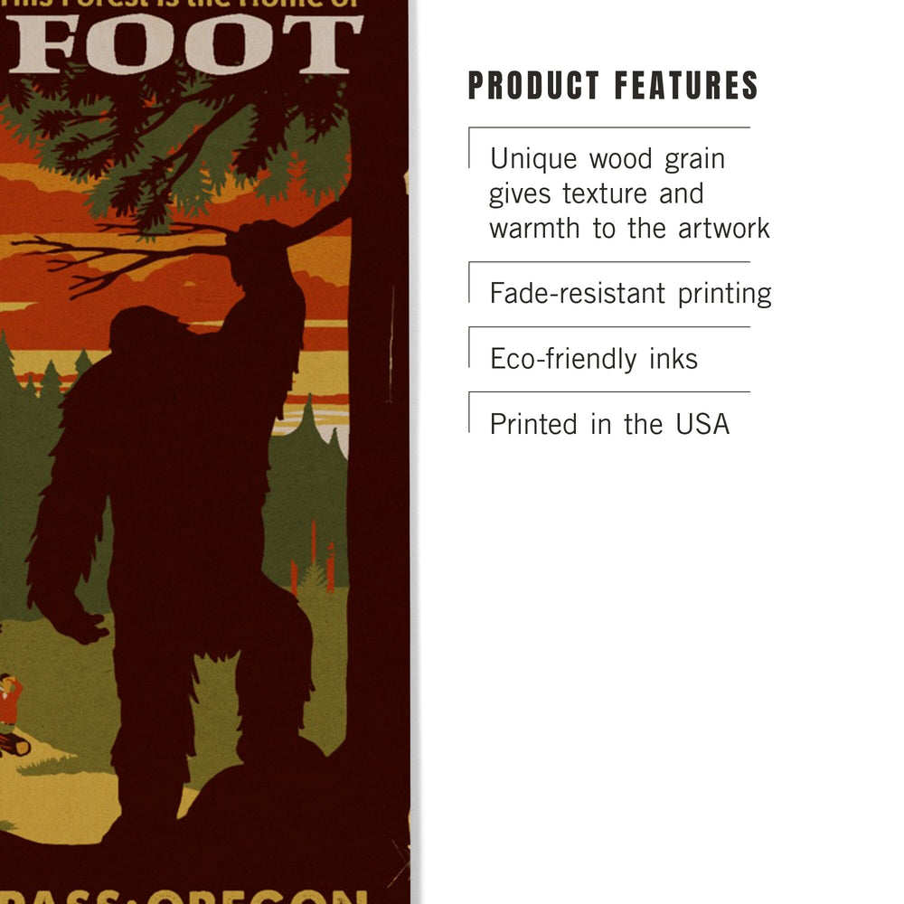 Grants Pass, Oregon, Home of Bigfoot, Lantern Press Artwork, Wood Signs and Postcards - Lantern Press
