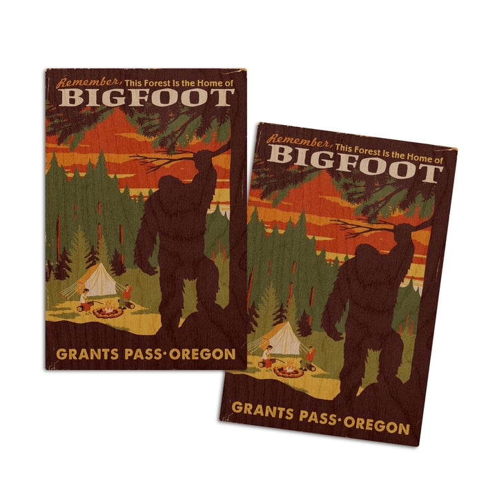 Grants Pass, Oregon, Home of Bigfoot, Lantern Press Artwork, Wood Signs and Postcards Wood Lantern Press 4x6 Wood Postcard Set 