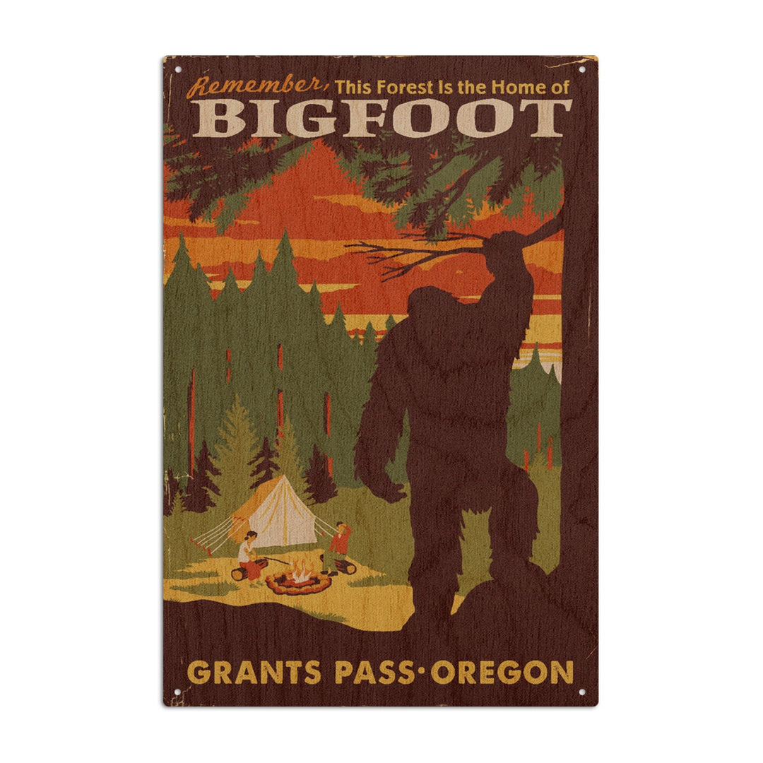 Grants Pass, Oregon, Home of Bigfoot, Lantern Press Artwork, Wood Signs and Postcards Wood Lantern Press 6x9 Wood Sign 