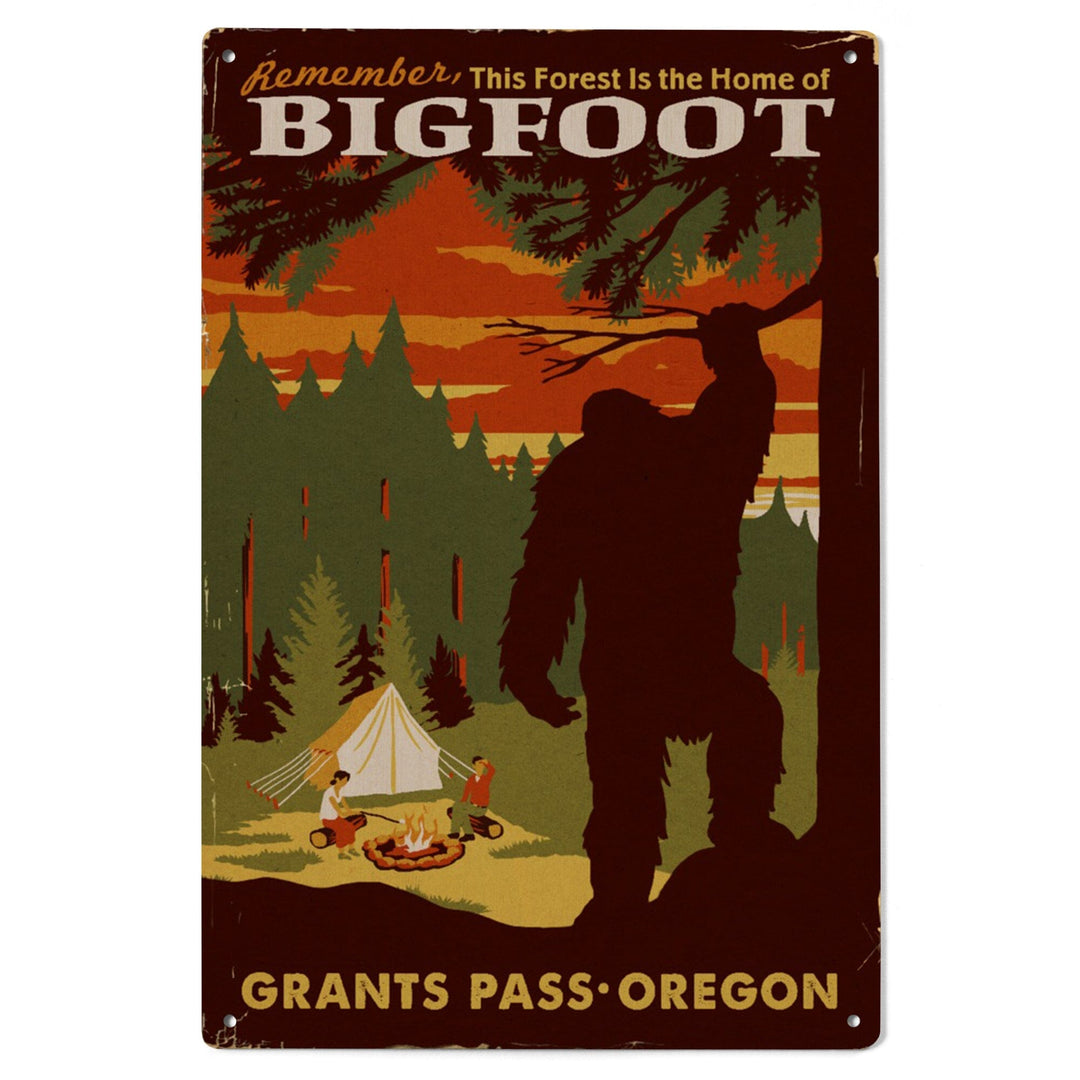 Grants Pass, Oregon, Home of Bigfoot, Lantern Press Artwork, Wood Signs and Postcards Wood Lantern Press 