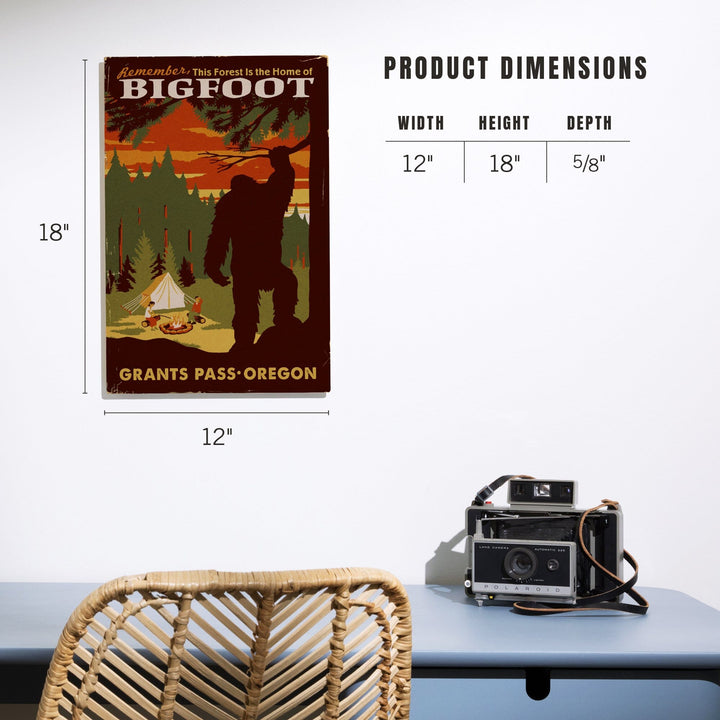 Grants Pass, Oregon, Home of Bigfoot, Lantern Press Artwork, Wood Signs and Postcards Wood Lantern Press 