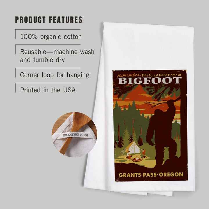 Grants Pass, Oregon, Home of Bigfoot, Organic Cotton Kitchen Tea Towels Kitchen Lantern Press 
