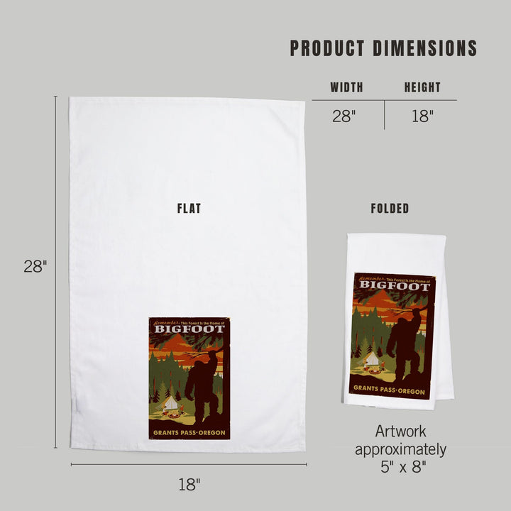 Grants Pass, Oregon, Home of Bigfoot, Organic Cotton Kitchen Tea Towels Kitchen Lantern Press 