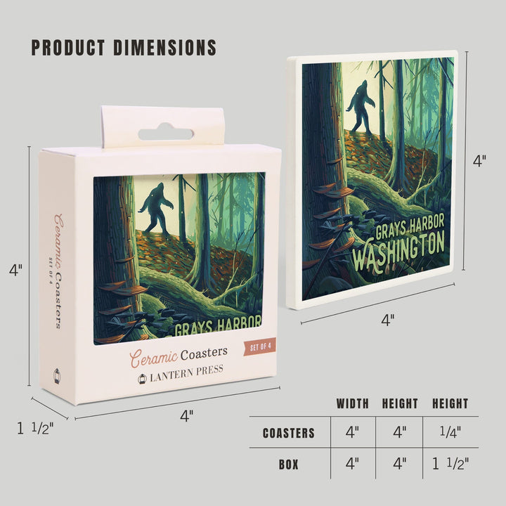 Grays Harbor, Washington, Get Outside Series, Wanderer, Bigfoot in Forest, Coasters Coasters Lantern Press 