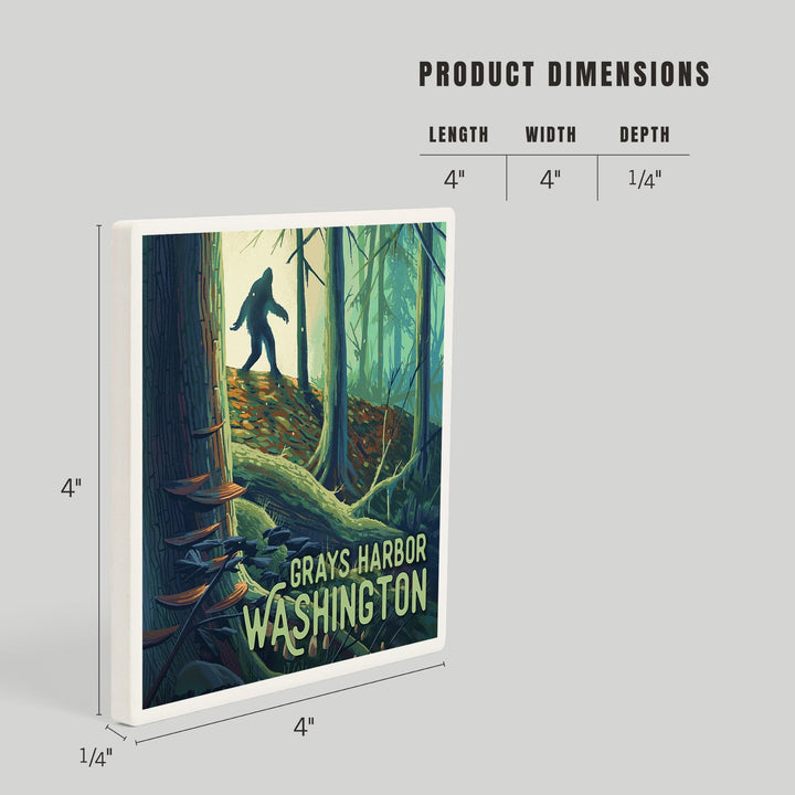Grays Harbor, Washington, Get Outside Series, Wanderer, Bigfoot in Forest, Coasters Coasters Lantern Press 
