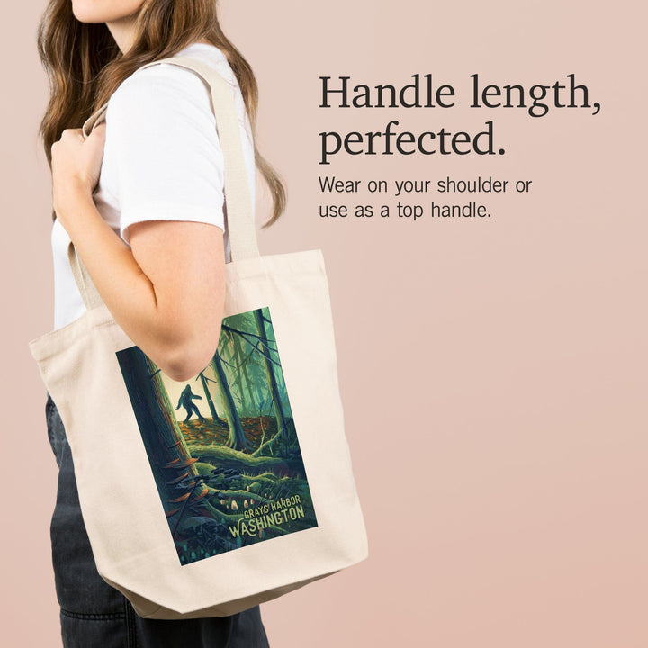 Grays Harbor, Washington, Get Outside Series, Wanderer, Bigfoot in Forest, Tote Bag Totes Lantern Press 