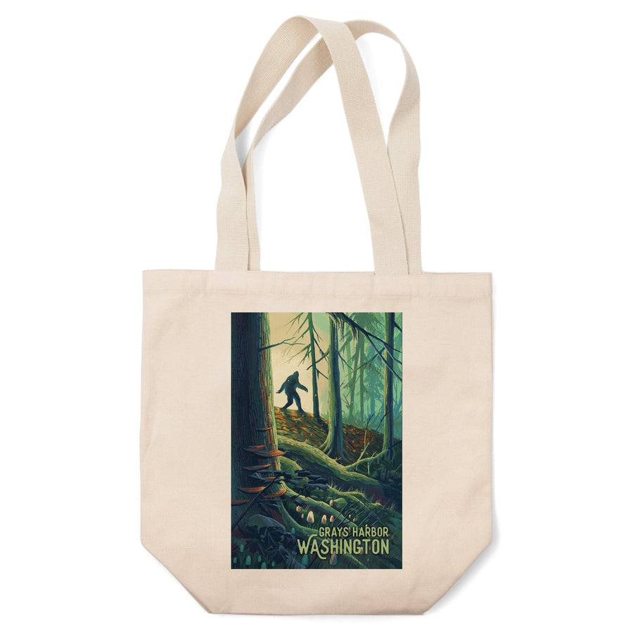 Grays Harbor, Washington, Get Outside Series, Wanderer, Bigfoot in Forest, Tote Bag Totes Lantern Press 