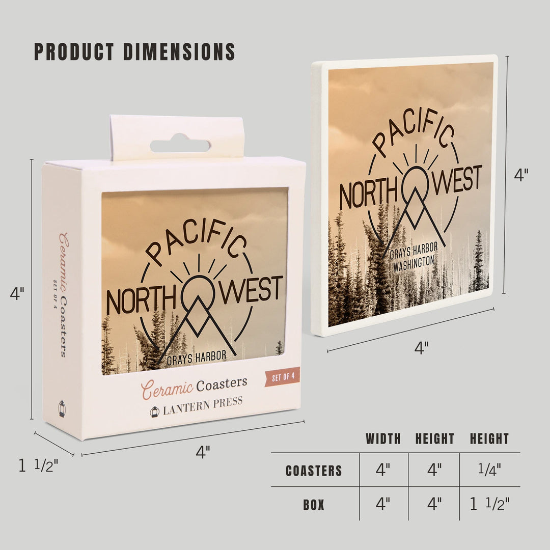 Grays Harbor, Washington, Pacific Northwest, Badge and Forest, Coasters Coasters Lantern Press 