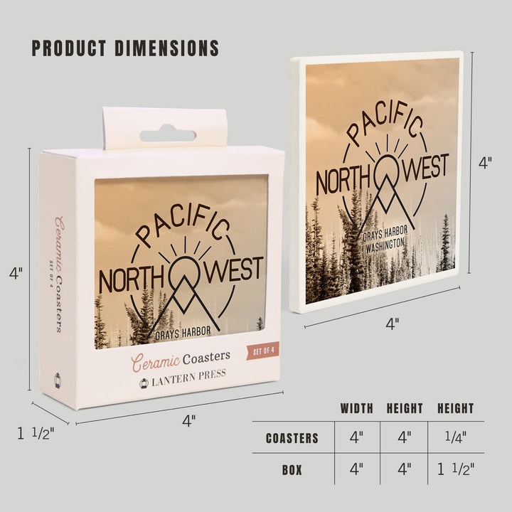 Grays Harbor, Washington, Pacific Northwest, Badge and Forest, Coasters Coasters Lantern Press 