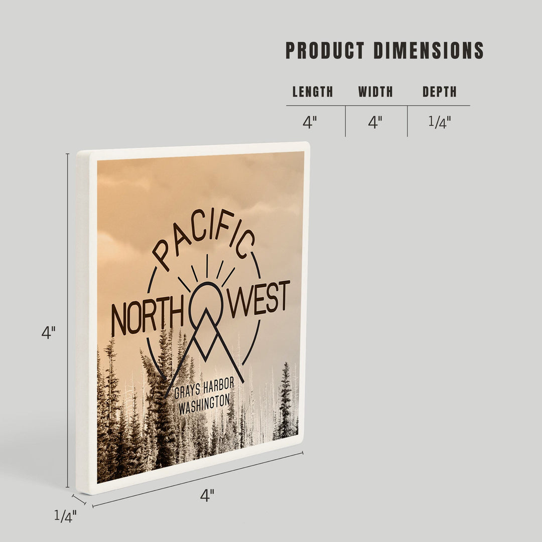 Grays Harbor, Washington, Pacific Northwest, Badge and Forest, Coasters Coasters Lantern Press 