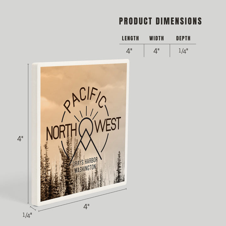 Grays Harbor, Washington, Pacific Northwest, Badge and Forest, Coasters Coasters Lantern Press 