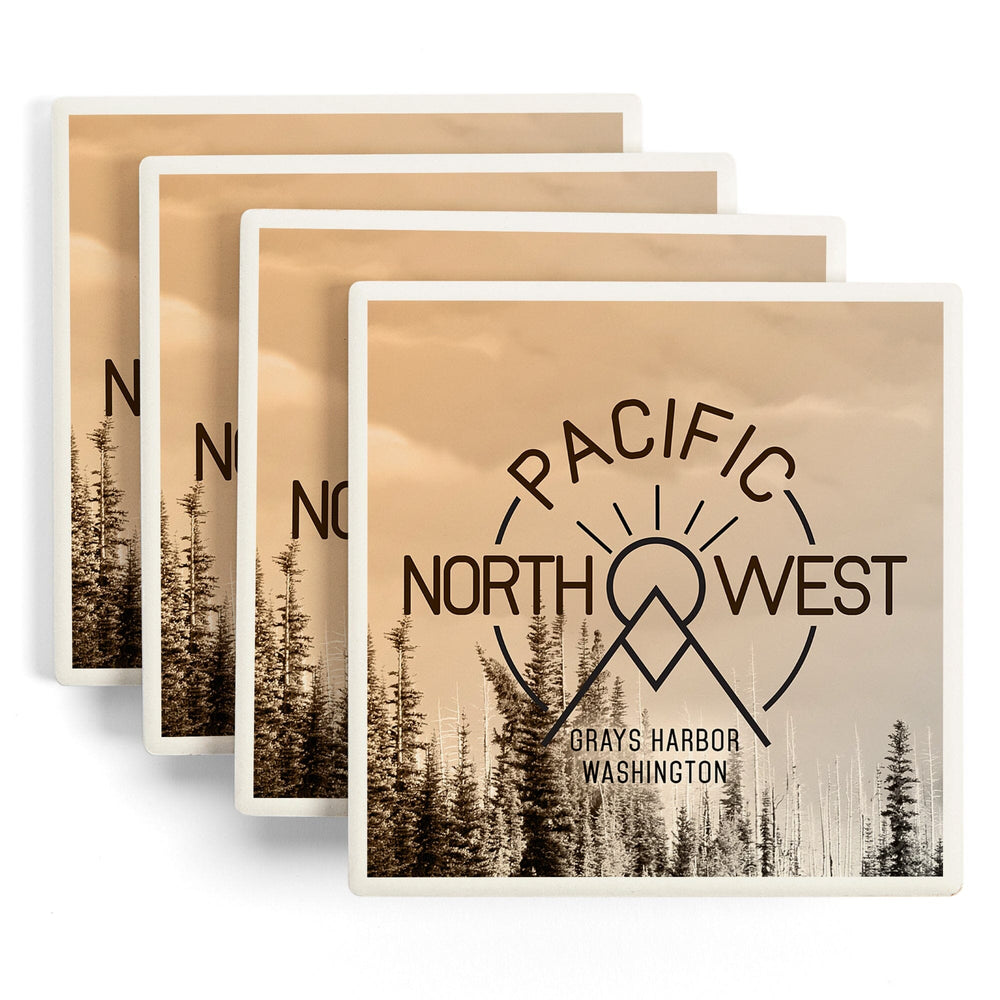 Grays Harbor, Washington, Pacific Northwest, Badge and Forest, Coasters Coasters Lantern Press 