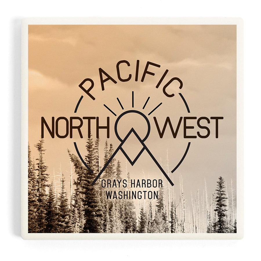 Grays Harbor, Washington, Pacific Northwest, Badge and Forest, Coasters Coasters Lantern Press 
