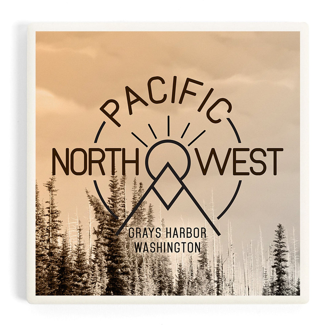 Grays Harbor, Washington, Pacific Northwest, Badge and Forest, Coasters Coasters Lantern Press Coaster 