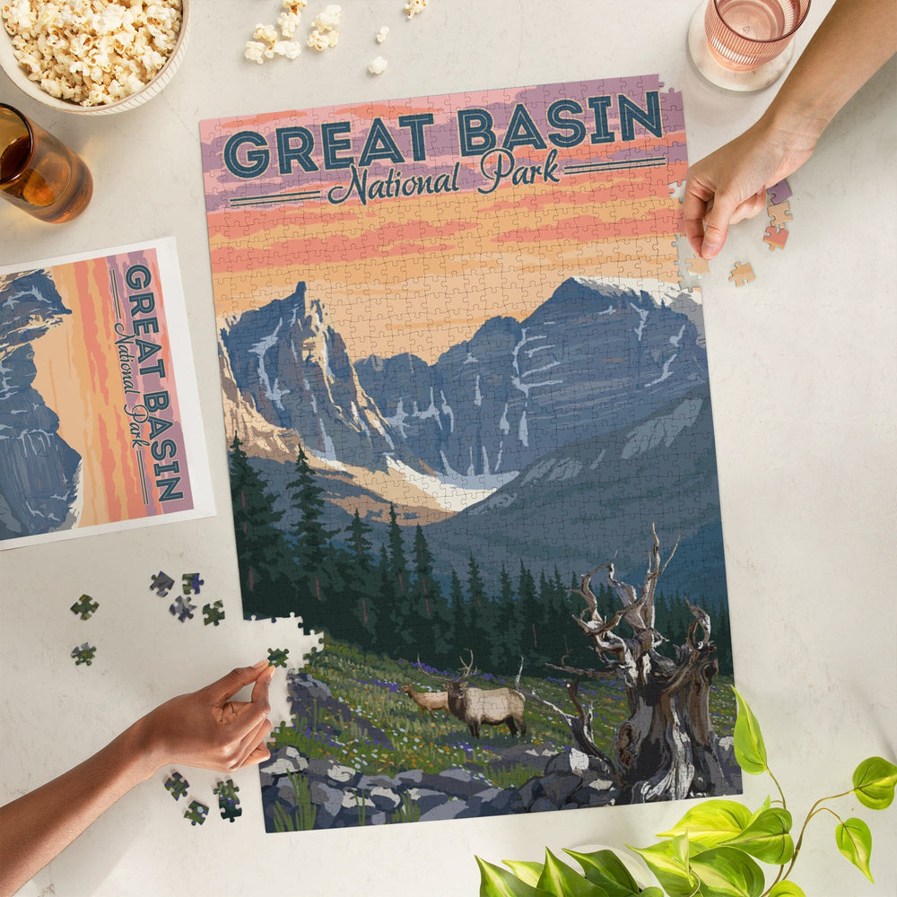 Great Basin National Park, Nevada, Elk and Spring Flowers, Jigsaw Puzzle Puzzle Lantern Press 