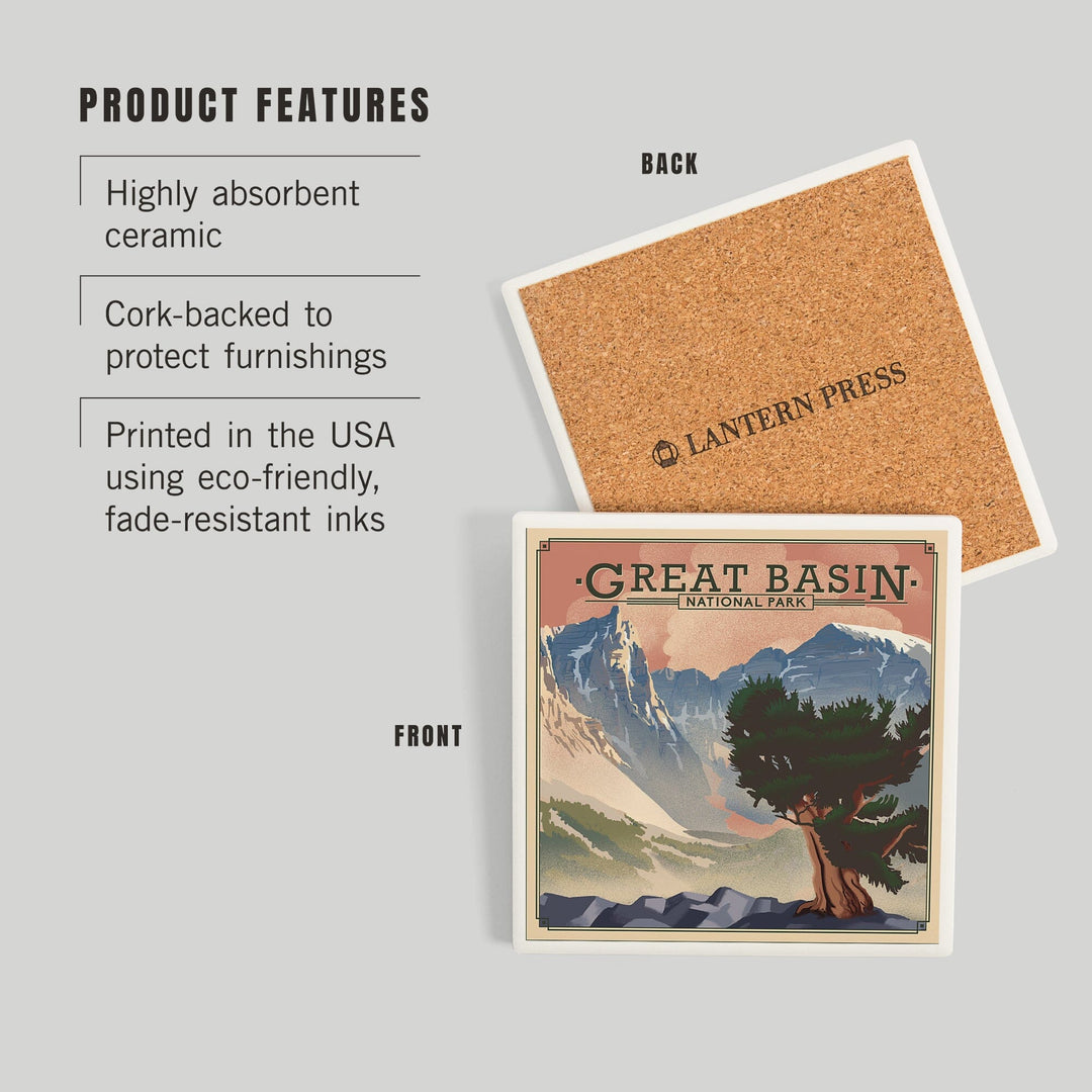 Great Basin National Park, Nevada, Lithograph National Park Series, Coasters Coasters Lantern Press 