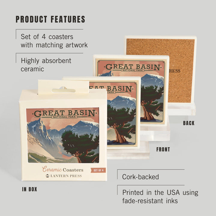 Great Basin National Park, Nevada, Lithograph National Park Series, Coasters Coasters Lantern Press 