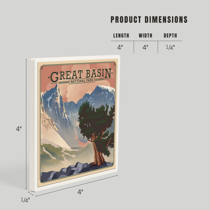 Great Basin National Park, Nevada, Lithograph National Park Series, Coasters Coasters Lantern Press 