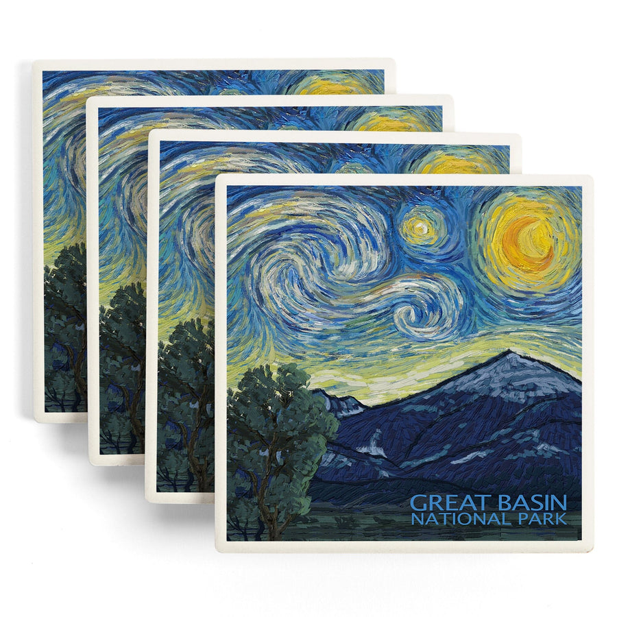 Great Basin National Park, Starry Night National Park Series, Lantern Press Artwork, Coaster Set - Lantern Press