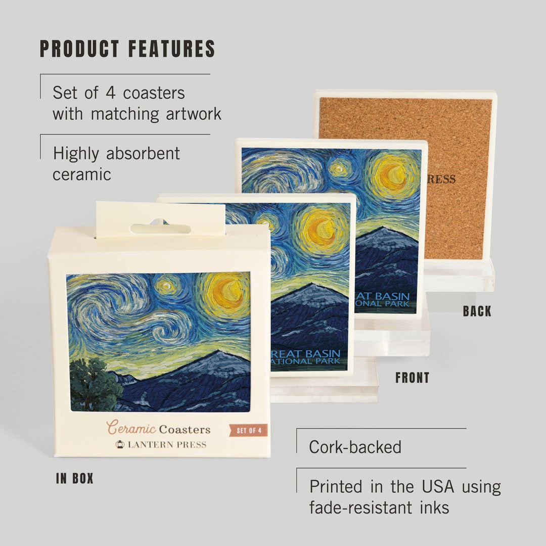 Great Basin National Park, Starry Night National Park Series, Lantern Press Artwork, Coaster Set - Lantern Press