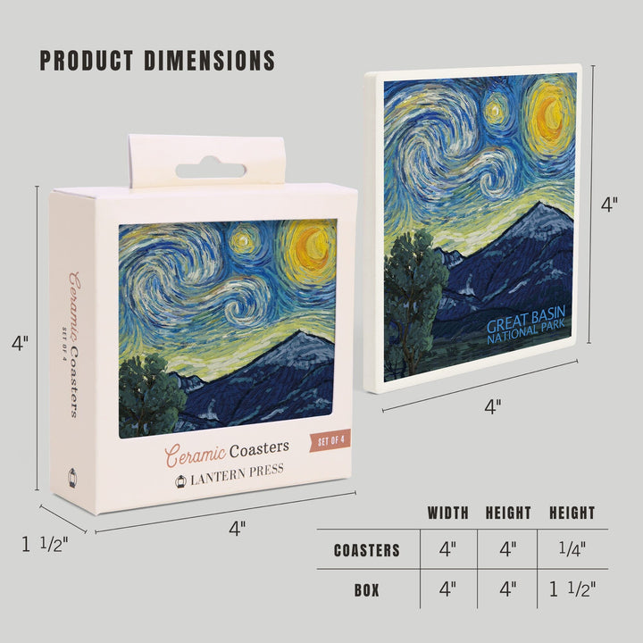 Great Basin National Park, Starry Night National Park Series, Lantern Press Artwork, Coaster Set - Lantern Press