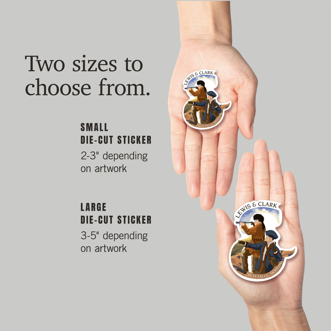 Great Falls, Montana, Lewis and Clark, Contour, Vinyl Sticker - Lantern Press