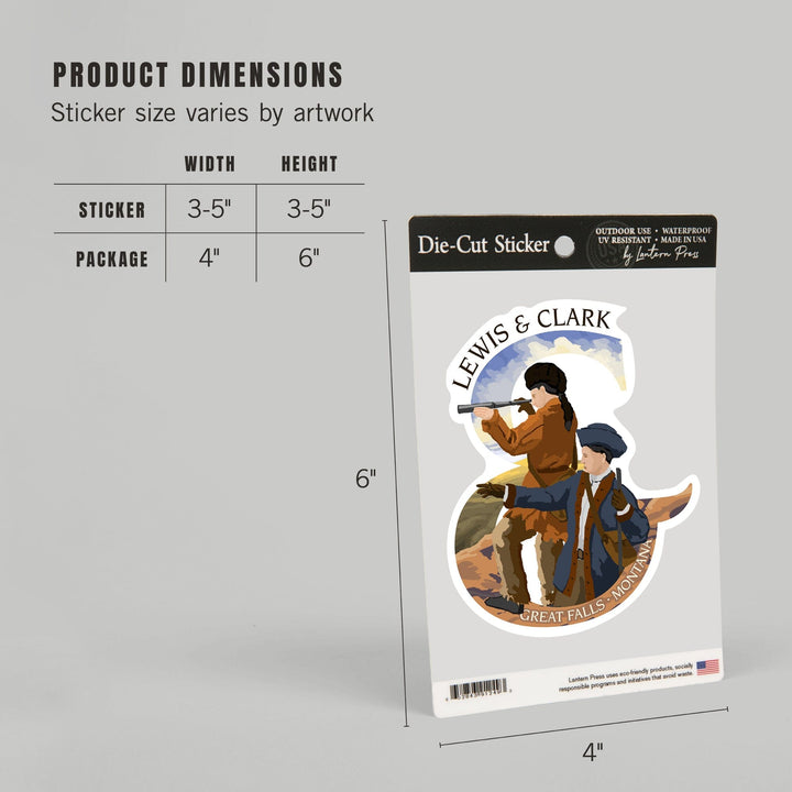 Great Falls, Montana, Lewis and Clark, Contour, Vinyl Sticker - Lantern Press