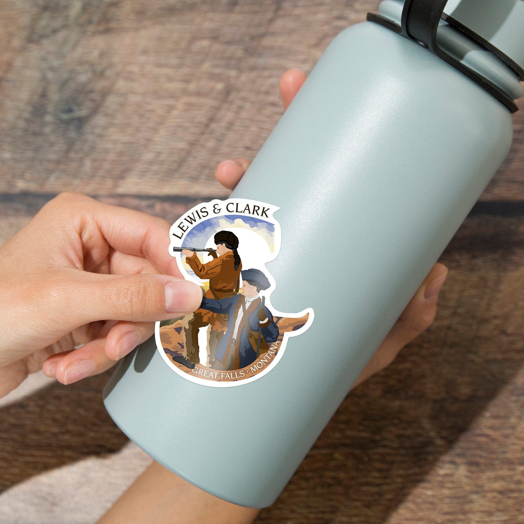 Great Falls, Montana, Lewis and Clark, Contour, Vinyl Sticker - Lantern Press