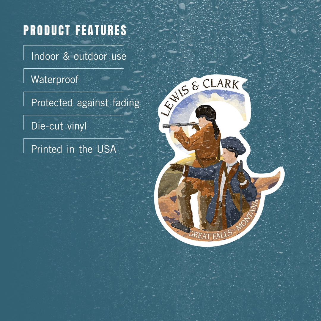 Great Falls, Montana, Lewis and Clark, Contour, Vinyl Sticker - Lantern Press