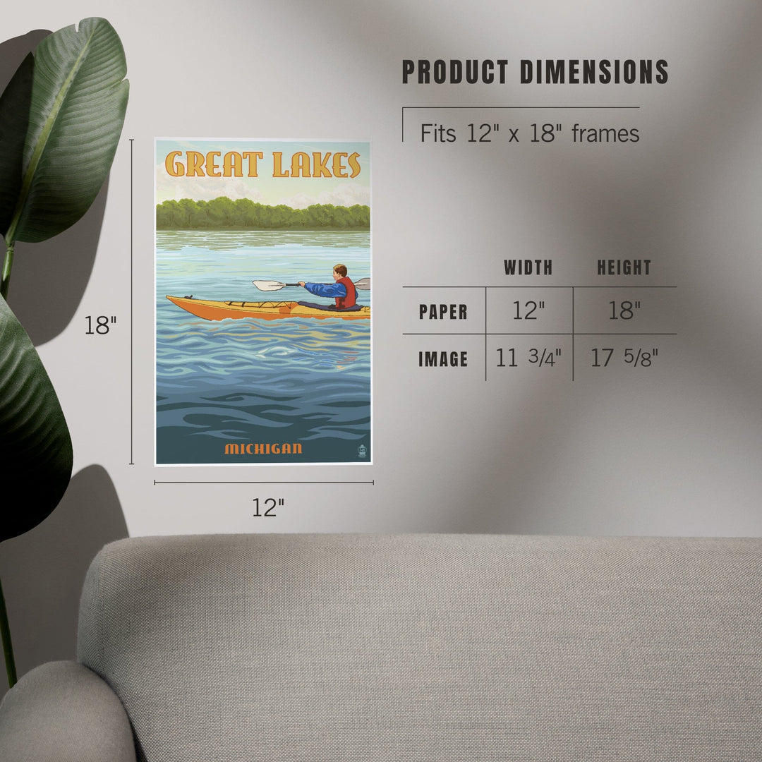 Great Lakes, Michigan, Kayak Scene, Art & Giclee Prints Art Lantern Press 