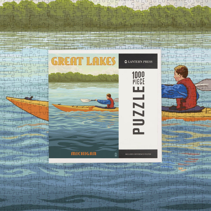 Great Lakes, Michigan, Kayak Scene, Jigsaw Puzzle Puzzle Lantern Press 