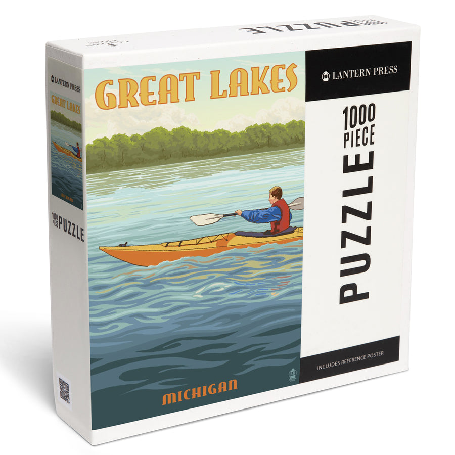Great Lakes, Michigan, Kayak Scene, Jigsaw Puzzle Puzzle Lantern Press 