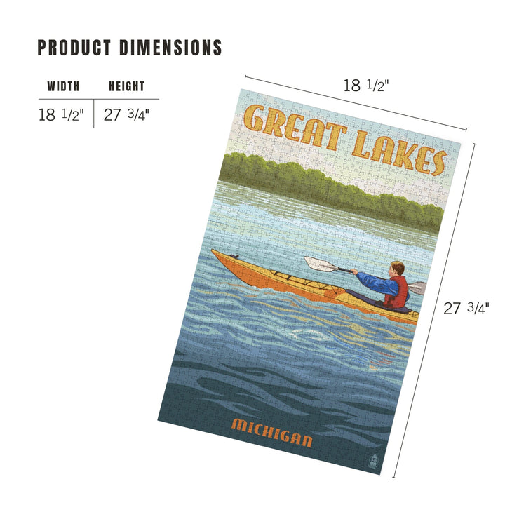 Great Lakes, Michigan, Kayak Scene, Jigsaw Puzzle Puzzle Lantern Press 
