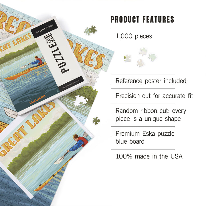 Great Lakes, Michigan, Kayak Scene, Jigsaw Puzzle Puzzle Lantern Press 