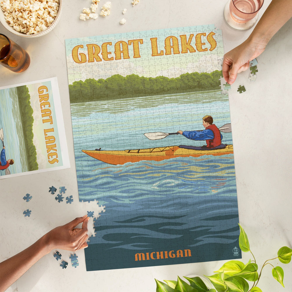 Great Lakes, Michigan, Kayak Scene, Jigsaw Puzzle Puzzle Lantern Press 